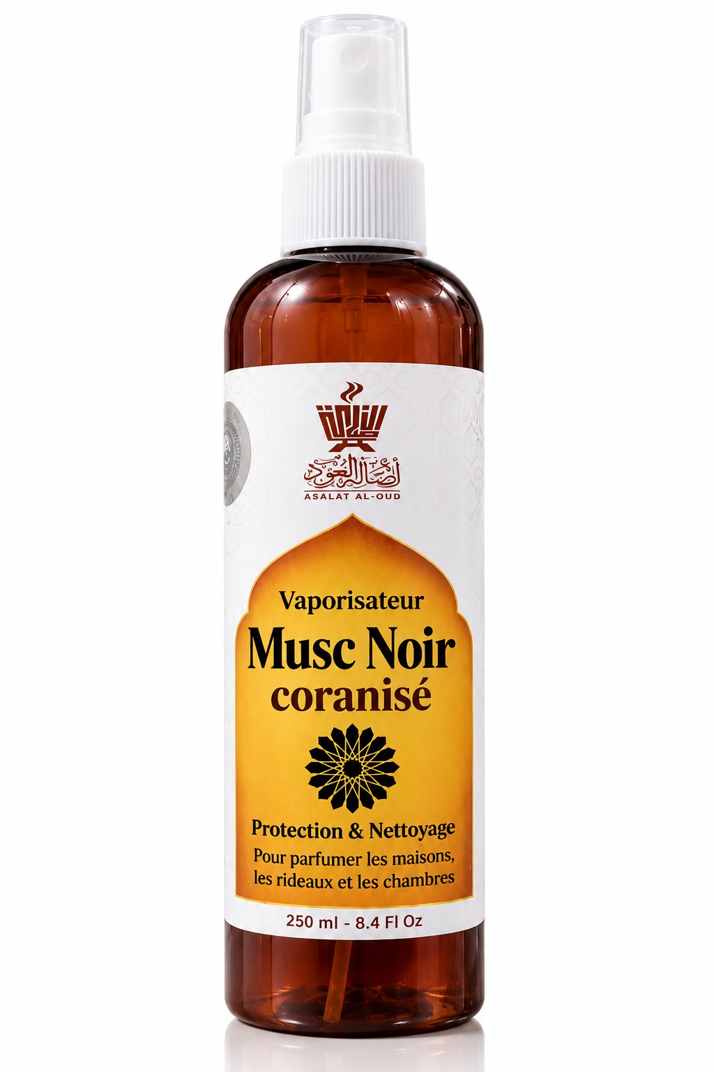 Vaporisateur Musc Noir coranisé Asalat Al-Oud 250 ml pour parfumer la maison, les rideaux et les chambres.